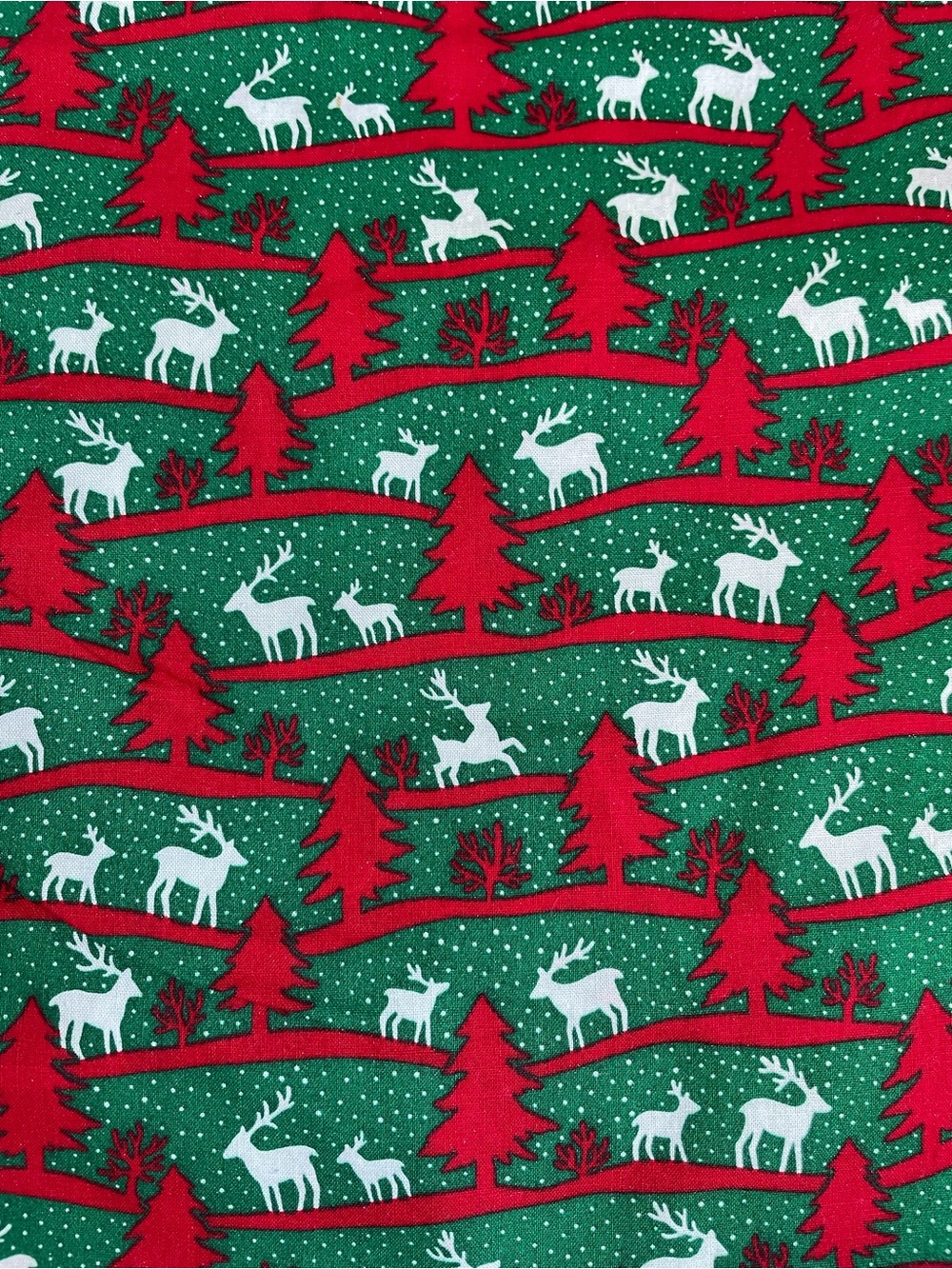 35 x 40" Christmas Holiday Festive Reindeer Pine Tree Cotton Fabric Green Red